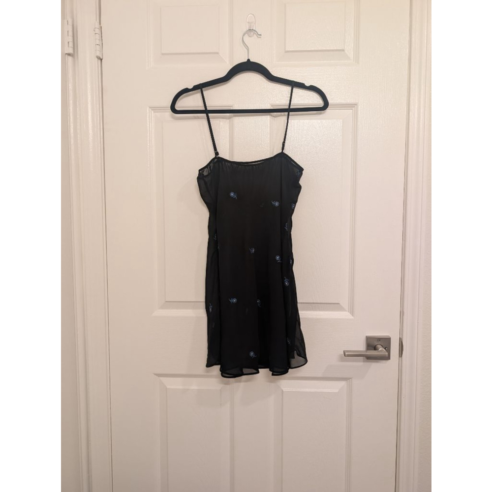 Vintage 90s Y2K babydoll cami black top fairycore coquette blue embroidery Sz M - Picture 6 of 9